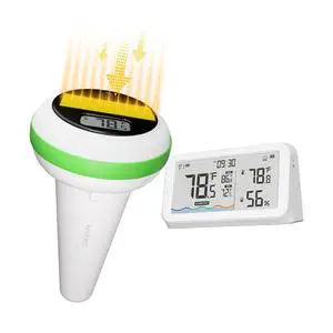Solar Powered Floating Pool Thermometer, Wireless Digital Thermometer, IP68 Waterproof with Indoor Temperature Humidity Monitor, for Swimming Pool, IBS-P03R 2nd Solar Powered Floating Pool Thermometer, Wireless Digital Thermometer, IP68 Waterproof with Indoor Temperature Humidity Monitor, for Swimming Pool, IBS-P03R 2nd