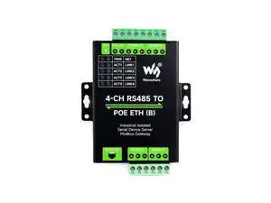 4-Ch RS485 to RJ45 Ethernet Serial Server, 4 Channels RS485 Independent Operation, Rail-Mount Industrial Isolated Serial Module, Modbus Gateway, PoE Ethernet Port 4-Ch RS485 to RJ45 Ethernet Serial Server, 4 Channels RS485 Independent Operation, Rail-Mount Industrial Isolated Serial Module, Modbus Gateway, PoE Ethernet Port