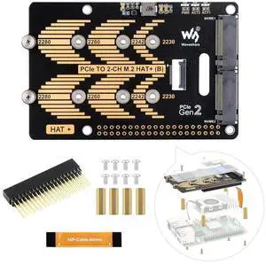 PCIe to 2-CH M.2 HAT, Compatible with 5, Support M.2 NVMe Solid State Drive 2230 2242 2280, High-Speed Reading/Writing PCIe to 2-CH M.2 HAT, Compatible with 5, Support M.2 NVMe Solid State Drive 2230 2242 2280, High-Speed Reading/Writing