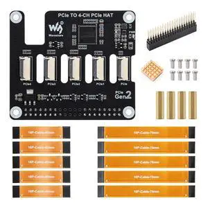 Four-Channel PCIe FFC Expansion Board, Designed for 5, Supports Stacking Multiple PCIe HAT Modules Four-Channel PCIe FFC Expansion Board, Designed for 5, Supports Stacking Multiple PCIe HAT Modules