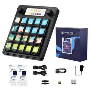MK20 AI Voice Control Panel, Onboard 20 × 0.85inch Mechanical LCD Macro Keys and A 2.8inch Secondary Screen, High-Precision Dual Knobs, Supports Linux + QMK Dual-System Architecture, Black MK20 AI Voice Control Panel, Onboard 20 × 0.85inch Mechanical LCD Macro Keys and A 2.8inch Secondary Screen, High-Precision Dual Knobs, Supports Linux + QMK Dual-System Architecture, Black