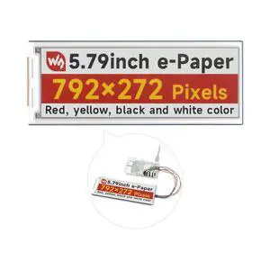 5.79inch E-Paper Display Module, Compatible with 5/4B/3B/Zero/Zero W/Zero 2W/Pico/Pico W/Pico WH, 792x272, E-Ink Display, Red/Yellow/Black/White, SPI Interface 5.79inch E-Paper Display Module, Compatible with 5/4B/3B/Zero/Zero W/Zero 2W/Pico/Pico W/Pico WH, 792x272, E-Ink Display, Red/Yellow/Black/White, SPI Interface