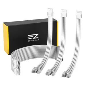 PSU Extension Cable Sleeved Custom Mod PC Power Supply Cable, Soft Nylon Braided with Comb Kit 24PIN/8PIN to 6+2Pin/ 8PIN to 4+4PIN-30CM 300MM - All White Edition PSU Extension Cable Sleeved Custom Mod PC Power Supply Cable, Soft Nylon Braided with Comb Kit 24PIN/8PIN to 6+2Pin/ 8PIN to 4+4PIN-30CM 300MM - All White Edition