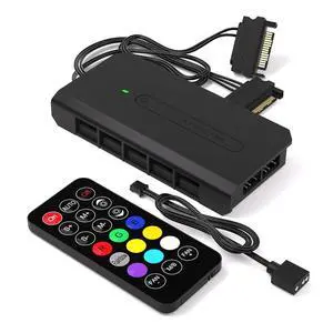 10 Ports RGB Fan Hub-I for PC Case Fans,Support 6-pin RGB Fans,with 2X 5V 3pin Ports for ARGB Device,with SATA Power Cable and Remote Control,Motherboard Sync 10 Ports RGB Fan Hub-I for PC Case Fans,Support 6-pin RGB Fans,with 2X 5V 3pin Ports for ARGB Device,with SATA Power Cable and Remote Control,Motherboard Sync