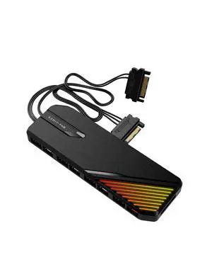 FH01 8-Port ARGB PWM Fan Hub with Remote, Dual SATA Cables, Black FH01 8-Port ARGB PWM Fan Hub with Remote, Dual SATA Cables, Black