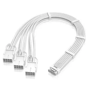 GPU Power Sleeved Cable Extension, 16pin(12+4) 12VHPWR PCIe 5.0 Connector Male to 3X PCIE 8 PIN for RTX4070ti/ 4080/ 3090Ti, with Pre-Installed Cable Combs-16AWG/Pure White GPU Power Sleeved Cable Extension, 16pin(12+4) 12VHPWR PCIe 5.0 Connector Male to 3X PCIE 8 PIN for RTX4070ti/ 4080/ 3090Ti, with Pre-Installed Cable Combs-16AWG/Pure White