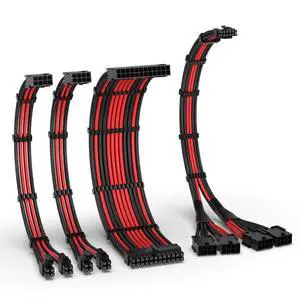 PCIE 5.0 12VHPWR Sleeved Cable Kit, 16AWG Power Supply Cable Extension, 24PIN-ATX/(4+4) PIN-EPS/(12+4) PIN to 4X 8 PIN PCIE- RTX4090/4080/4070Ti Extension Cable- Black/Red PCIE 5.0 12VHPWR Sleeved Cable Kit, 16AWG Power Supply Cable Extension, 24PIN-ATX/(4+4) PIN-EPS/(12+4) PIN to 4X 8 PIN PCIE- RTX4090/4080/4070Ti Extension Cable- Black/Red