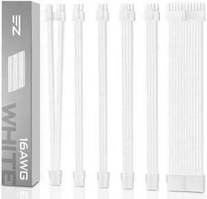 PSU Cable Extension kit Sleeved Cable Custom Power Supply Sleeved Extension 16 AWG 24-PIN 8-PIN 6-PIN 4+4-PIN with Combs-All White PSU Cable Extension kit Sleeved Cable Custom Power Supply Sleeved Extension 16 AWG 24-PIN 8-PIN 6-PIN 4+4-PIN with Combs-All White