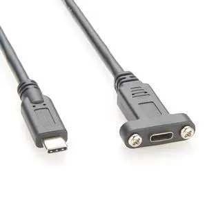 USB 3.1 Type C Screw Panel Mount Cable 10Gbps 100W USB-C 3.1 Gen2 Male to Female Charging & Data Extension Cable for Laptop, Hard Disk Drive, Camera, Tablet, Embedded PC (1PCS, 0.3M) USB 3.1 Type C Screw Panel Mount Cable 10Gbps 100W USB-C 3.1 Gen2 Male to Female Charging & Data Extension Cable for Laptop, Hard Disk Drive, Camera, Tablet, Embedded PC (1PCS, 0.3M)
