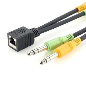RJ45 Female to Dual 6.35mm 1/4" TRS Balanced Audio Breakout Cable (20cm) RJ45 Female to Dual 6.35mm 1/4" TRS Balanced Audio Breakout Cable (20cm)