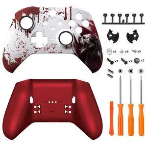 Blood Zombie Patterned Faceplate Shell + Scarlet Red Bottom Shell for Xbox Elite Series 2, Elite Series 2 Core Controller - Wood Grain @ Blood Zombie Patterned Faceplate Shell + Scarlet Red Bottom Shell for Xbox Elite Series 2, Elite Series 2 Core Controller - Wood Grain @