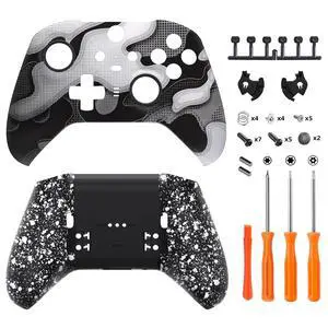 Black White Camouflage Patterned Faceplate Shell + Textured White Back Bottom Shell for Xbox Elite Series 2, Elite Series 2 Core Controller @ Black White Camouflage Patterned Faceplate Shell + Textured White Back Bottom Shell for Xbox Elite Series 2, Elite Series 2 Core Controller @
