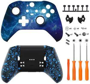 Blue Nebula Patterned Faceplate Shell + Textured Blue Bottom Shell for Xbox Elite Series 2, Elite Series 2 Core Controller - Wood Grain @ Blue Nebula Patterned Faceplate Shell + Textured Blue Bottom Shell for Xbox Elite Series 2, Elite Series 2 Core Controller - Wood Grain @