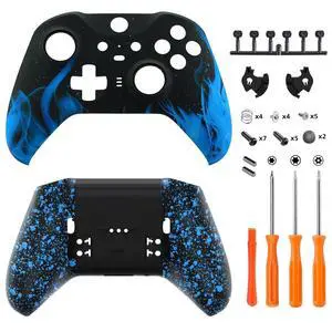 Blue Flame Patterned Faceplate Shell + Textured Blue Bottom Shell for Xbox Elite Series 2, Elite Series 2 Core Controller - Wood Grain @ Blue Flame Patterned Faceplate Shell + Textured Blue Bottom Shell for Xbox Elite Series 2, Elite Series 2 Core Controller - Wood Grain @