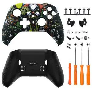Scary Party Patterned Faceplate Shell + Textured Black Bottom Shell for Xbox Elite Series 2, Elite Series 2 Core Controller - Wood Grain @ Scary Party Patterned Faceplate Shell + Textured Black Bottom Shell for Xbox Elite Series 2, Elite Series 2 Core Controller - Wood Grain @