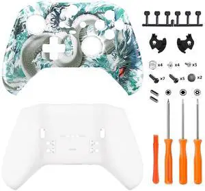 Jade Dragon-Cloud Dominator Patterned Faceplate Shell + White Bottom Shell for Xbox Elite Series 2, Elite Series 2 Core Controller @ Jade Dragon-Cloud Dominator Patterned Faceplate Shell + White Bottom Shell for Xbox Elite Series 2, Elite Series 2 Core Controller @
