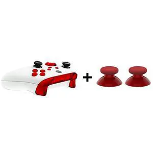 Carmine Red Custom Thumbsticks + Chrome Red Replacement Buttons for Xbox Series X/S Controller @ Carmine Red Custom Thumbsticks + Chrome Red Replacement Buttons for Xbox Series X/S Controller @