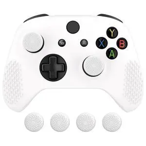 PlayVital Soft Anti-Slip Silicone Cover Skins for Xbox One X/S Controller and Black Thumb Grips Caps Protective Case for Xbox One X & S Controller - White @ PlayVital Soft Anti-Slip Silicone Cover Skins for Xbox One X/S Controller and Black Thumb Grips Caps Protective Case for Xbox One X & S Controller - White @