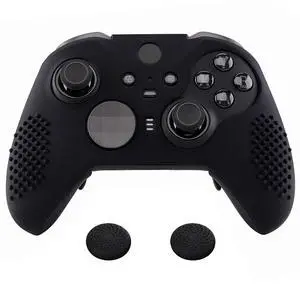PlayVital Black Soft Anti-Slip Silicone Cover Skins, Controller Protective Case for New Xbox One Elite Series 2, Xbox Elite 2 Core with Thumb Grips Analog Caps @ PlayVital Black Soft Anti-Slip Silicone Cover Skins, Controller Protective Case for New Xbox One Elite Series 2, Xbox Elite 2 Core with Thumb Grips Analog Caps @