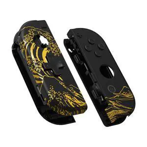 The Great Golden Wave Off Kanagawa - Black Joycon Handheld Controller Housing (D-Pad Version) w/Full Buttons, Replacement Shell Case for Nintendo Switch & OLED Joy-Con Console Without @ The Great Golden Wave Off Kanagawa - Black Joycon Handheld Controller Housing (D-Pad Version) w/Full Buttons, Replacement Shell Case for Nintendo Switch & OLED Joy-Con Console Without @