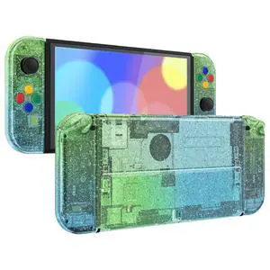 DIY Full Set Shell Buttons for Nintendo Switch OLED, Replacement Console Back Plate & Kickstand Custom Case Housing for Nintendo Switch OLED JoyCon -Glitter Gradient Translucent Green Blue @ DIY Full Set Shell Buttons for Nintendo Switch OLED, Replacement Console Back Plate & Kickstand Custom Case Housing for Nintendo Switch OLED JoyCon -Glitter Gradient Translucent Green Blue @