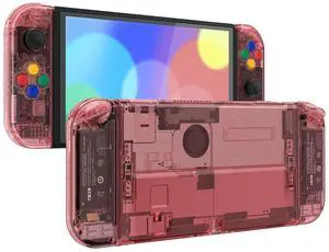 DIY Full Set Shell Buttons for Nintendo Switch OLED, Crystal Cherry Pink Replacement Back Plate & Kickstand Custom Case Housing for Nintendo Switch OLED JoyCon - No Controller @ DIY Full Set Shell Buttons for Nintendo Switch OLED, Crystal Cherry Pink Replacement Back Plate & Kickstand Custom Case Housing for Nintendo Switch OLED JoyCon - No Controller @