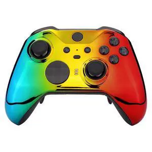 Tri-Color Gradient Glossy Faceplate Cover, Chrome Cyan Gold Red Replacement Front Housing Shell Case for Xbox One Elite Series 2, Elite 2 Core Controller Model 1797 - Accent Rings Included @ Tri-Color Gradient Glossy Faceplate Cover, Chrome Cyan Gold Red Replacement Front Housing Shell Case for Xbox One Elite Series 2, Elite 2 Core Controller Model 1797 - Accent Rings Included @