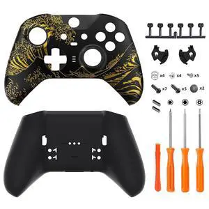 The Great Golden Wave Off Kanagawa Black Patterned Faceplate Shell + Black Back Bottom Shell for Xbox Elite Series 2, Elite Series 2 Core Controller @ The Great Golden Wave Off Kanagawa Black Patterned Faceplate Shell + Black Back Bottom Shell for Xbox Elite Series 2, Elite Series 2 Core Controller @