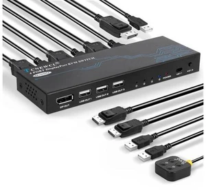 DP KVM Switch 4K@60Hz, 4 Ports DisplayPort DP1.2 KVM Switch for 4 Computers Share 1 Monitor and 3 USB Devices Keyboard Mouse with 4 DP and 4 USB Cables DP KVM Switch 4K@60Hz, 4 Ports DisplayPort DP1.2 KVM Switch for 4 Computers Share 1 Monitor and 3 USB Devices Keyboard Mouse with 4 DP and 4 USB Cables