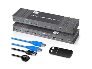 8K KVM Switch 2 Monitors 2 Computers Displayport, DP+DP 4K@120Hz USB3.0 Dual Monitor KVM Switches for 2 PC Sharing 2 Monitor of 1 Set Keyboard Mouse and USB Device, with IR Controller 8K KVM Switch 2 Monitors 2 Computers Displayport, DP+DP 4K@120Hz USB3.0 Dual Monitor KVM Switches for 2 PC Sharing 2 Monitor of 1 Set Keyboard Mouse and USB Device, with IR Controller