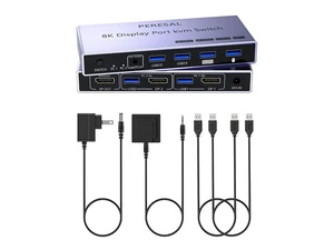 8K Displayport 2.1 KVM Switch 2 in 1 Out DP1.4 with 4 USB 3.0 Ports Support 8K@60Hz 4K@240Hz, 2 Computers Share 1 Monitor Keyboard Mouse U-Disk Printer 8K Displayport 2.1 KVM Switch 2 in 1 Out DP1.4 with 4 USB 3.0 Ports Support 8K@60Hz 4K@240Hz, 2 Computers Share 1 Monitor Keyboard Mouse U-Disk Printer