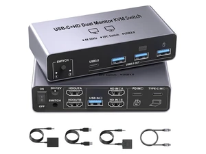 USB-C+HDM KVM Switch 2 Monitors 2 Computers - 8K@60Hz 4K@60Hz USB C KVM Switch Dual Monitor for Laptop & Desktop to Share 2 Monitor and 4 USB3.0 Devices, 100W PD Charging, with Type C Cable/Controller USB-C+HDM KVM Switch 2 Monitors 2 Computers - 8K@60Hz 4K@60Hz USB C KVM Switch Dual Monitor for Laptop & Desktop to Share 2 Monitor and 4 USB3.0 Devices, 100W PD Charging, with Type C Cable/Controller