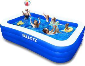 SELLOTZ Inflatable Pool for Kids and Adults, 120" X 72" X 22" Oversized Thickened Family Swimming Pool for Toddlers, Outdoor, Garden, Backyard, Summer Water Party SELLOTZ Inflatable Pool for Kids and Adults, 120" X 72" X 22" Oversized Thickened Family Swimming Pool for Toddlers, Outdoor, Garden, Backyard, Summer Water Party