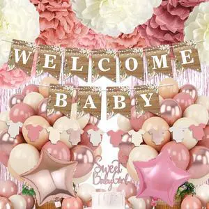 Dusty Pink Baby Shower Decoration, Girl Baby Shower Decor Set with Welcome Baby Banner,Tissue Pom Poms,Sweet Baby-girl Cake Topper,Retro Blush Rosegold Balloon,Boho Baby Gril Shower Party Supplies Dusty Pink Baby Shower Decoration, Girl Baby Shower Decor Set with Welcome Baby Banner,Tissue Pom Poms,Sweet Baby-girl Cake Topper,Retro Blush Rosegold Balloon,Boho Baby Gril Shower Party Supplies