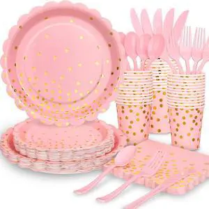 175 Pink Rose Gold Plates Napkins Party Decorations, Pink and Gold Disposable Party Supplies, Plastic Forks Knives Spoons Rose, Golden Dot Paper 9 Inch for Baby Shower Birthday, Severs 25 175 Pink Rose Gold Plates Napkins Party Decorations, Pink and Gold Disposable Party Supplies, Plastic Forks Knives Spoons Rose, Golden Dot Paper 9 Inch for Baby Shower Birthday, Severs 25