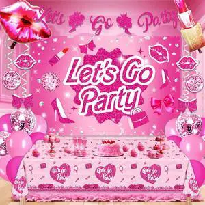Hot Pink Party Decorations For Girls,Banner,Pink Balloons,Tablecloth,Paper pom poms Party Supplies for Women Hot Pink Party Decorations For Girls,Banner,Pink Balloons,Tablecloth,Paper pom poms Party Supplies for Women