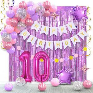 10th Birthday Decorations for Girls Pink Purple - Double Digits Party Supplies,10 Year Old Ten Birthday Decor, Happy Birthday Banner, Foil Backdrops,Garland,Number 10 Balloons. 10th Birthday Decorations for Girls Pink Purple - Double Digits Party Supplies,10 Year Old Ten Birthday Decor, Happy Birthday Banner, Foil Backdrops,Garland,Number 10 Balloons.