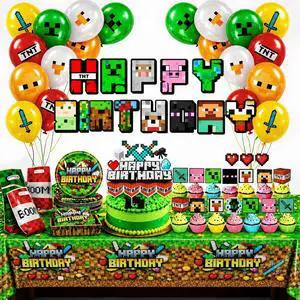 Pixel Game Birthday Party Decorations - Miner Supplies Set Gaming Theme - Including Banner Balloons Tablecloth Plates Toppers Napkins Favor Bags - Mining Bday Pack Craft Decor Kit Boys Girls Pixel Game Birthday Party Decorations - Miner Supplies Set Gaming Theme - Including Banner Balloons Tablecloth Plates Toppers Napkins Favor Bags - Mining Bday Pack Craft Decor Kit Boys Girls