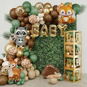 Amandir 137pcs Woodland Animals Baby Shower Decoration Boxes Sage Green Brown Balloon Garland Arch Kit Woodland Themed Animal Foil Balloons for Neutral Forest Jungle Safari Party Supplies Amandir 137pcs Woodland Animals Baby Shower Decoration Boxes Sage Green Brown Balloon Garland Arch Kit Woodland Themed Animal Foil Balloons for Neutral Forest Jungle Safari Party Supplies