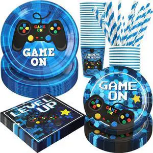 Video Game Birthday Party Decorations, 120Pcs Gaming Party Supplies Disposable and Engaging Tableware Includes Paper Plates, Napkins, Cups and Straws | Serves 24 Video Game Birthday Party Decorations, 120Pcs Gaming Party Supplies Disposable and Engaging Tableware Includes Paper Plates, Napkins, Cups and Straws | Serves 24