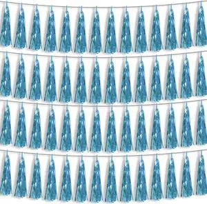 4P Light Blue Foil Fringe Metallic Streamers Banner Tassel Garland for Parade Floats, Bachelorette, Wedding, Birthday, Halloween, Christmas, Bridal/Baby Shower Party Decorations 4P Light Blue Foil Fringe Metallic Streamers Banner Tassel Garland for Parade Floats, Bachelorette, Wedding, Birthday, Halloween, Christmas, Bridal/Baby Shower Party Decorations