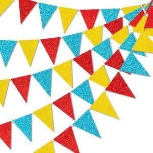 45 Pieces Colorful Pennant Flags - 49ft Carnival Theme Party Garland Banner Yellow Blue Red Glitter Paper Pennant Triangle Bunting Flag for Baby Shower Home Classroom Decor 45 Pieces Colorful Pennant Flags - 49ft Carnival Theme Party Garland Banner Yellow Blue Red Glitter Paper Pennant Triangle Bunting Flag for Baby Shower Home Classroom Decor