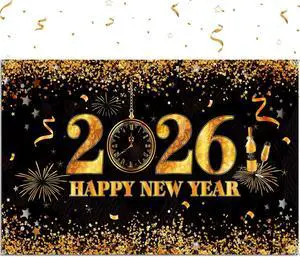 Sumind Happy New Year Party Decorations Supplies Extra Large Black and Gold Glitter 2026 Happy New Year Backdrop Banner for 2026 Party Decor Banner Fireworks Photo Booth Background, 73 x 43 Inch Sumind Happy New Year Party Decorations Supplies Extra Large Black and Gold Glitter 2026 Happy New Year Backdrop Banner for 2026 Party Decor Banner Fireworks Photo Booth Background, 73 x 43 Inch