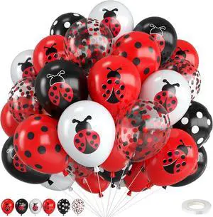 Ladybug Balloons,12 Inch Ladybug Print Red Black White and Polka Dots Balloon with Red Black Confetti for Ladybug Birthday Baby Shower Theme Party Decorations Ladybug Balloons,12 Inch Ladybug Print Red Black White and Polka Dots Balloon with Red Black Confetti for Ladybug Birthday Baby Shower Theme Party Decorations