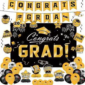 Graduation Decorations 2026 Set - Gold Themed Congrats Grad Banner, Backdrop, Hanging Swirls, Balloons - Complete Party Supplies for High School, College Graduation Decorations Graduation Decorations 2026 Set - Gold Themed Congrats Grad Banner, Backdrop, Hanging Swirls, Balloons - Complete Party Supplies for High School, College Graduation Decorations