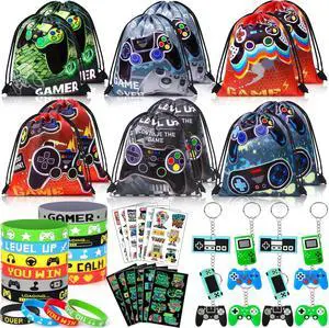 Winrayk 12 Sets Video Game Party Favors Gamer Birthday Supplies, Gaming Drawstring Bag Silicone Wristband Glow In The Dark Tattoos Keychain, Kid Game On Goodie Bag Stuffers Gamer Party favors Supplies Winrayk 12 Sets Video Game Party Favors Gamer Birthday Supplies, Gaming Drawstring Bag Silicone Wristband Glow In The Dark Tattoos Keychain, Kid Game On Goodie Bag Stuffers Gamer Party favors Supplies