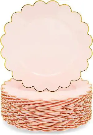 Sparkle and Bash Pink Plastic Plates for Party, 50-Pack - 9 in Pink & Gold Glossy Scalloped Edge - Disposable Heavy-Duty Fancy Plates for Birthday & Baby Shower Sparkle and Bash Pink Plastic Plates for Party, 50-Pack - 9 in Pink & Gold Glossy Scalloped Edge - Disposable Heavy-Duty Fancy Plates for Birthday & Baby Shower