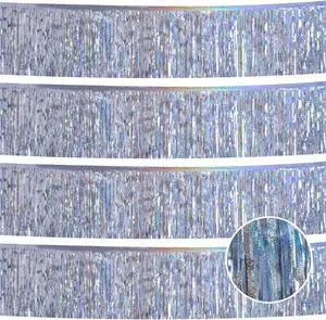 Laser Silver Streamers Party Decorations 4Pack 48FT Table Skirt Tinsel Garland Metallic Parade Float Decorations Ceiling Backdrop Curtain for Wedding Birthday Party Decoration Halloween Christmas Laser Silver Streamers Party Decorations 4Pack 48FT Table Skirt Tinsel Garland Metallic Parade Float Decorations Ceiling Backdrop Curtain for Wedding Birthday Party Decoration Halloween Christmas