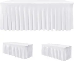 HolidayIdeas 2 Pack Spandex Table Skirt for 6 Ft Rectangle Tables, White Fitted Stretch Tablecloth 30 x 72 Inch, Wrinkle Resistant Ruffle Design for Wedding Banquets, Baby Showers, Parties HolidayIdeas 2 Pack Spandex Table Skirt for 6 Ft Rectangle Tables, White Fitted Stretch Tablecloth 30 x 72 Inch, Wrinkle Resistant Ruffle Design for Wedding Banquets, Baby Showers, Parties