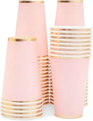 Juvale Pink Party Cups - 12 Oz, 50 Pack, Light Pink & Gold - Disposable Paper Cups for Hot & Cold Beverages - Bridal & Baby Shower Juvale Pink Party Cups - 12 Oz, 50 Pack, Light Pink & Gold - Disposable Paper Cups for Hot & Cold Beverages - Bridal & Baby Shower